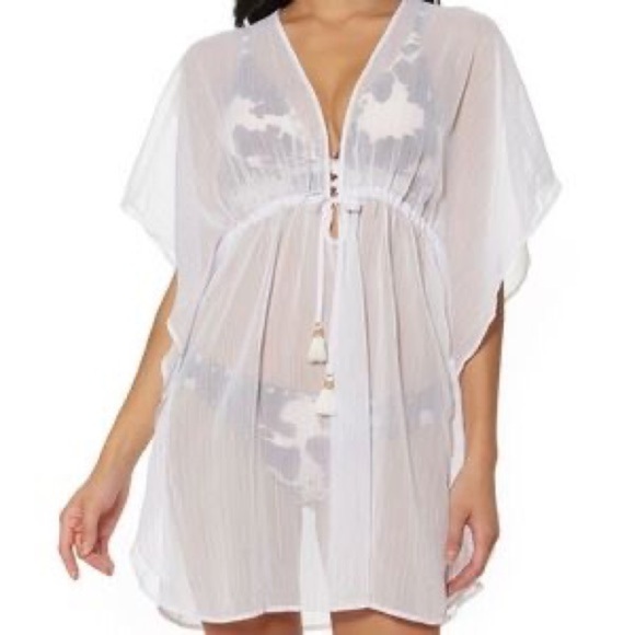 Jessica Simpson Metallic Trim Caftan Cover Up - New Women |White | Size: XL - Picture 9 of 9